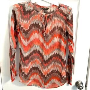 Tommy Bahama Fall color Georgia Winds Handkerchief Silk Chiffon Sheer Blouse M